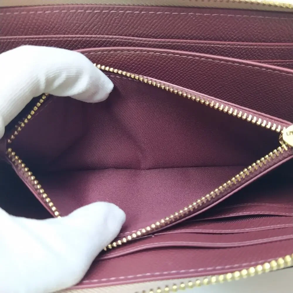 Coach Taupe Brown Crossgrain Leather Zip Around Credit Card Wallet - NWT $298